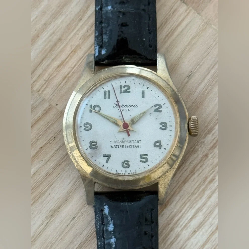 Bercona Sport by Belair Rare Vintage Mechanical Watch White Dial New Strap Works